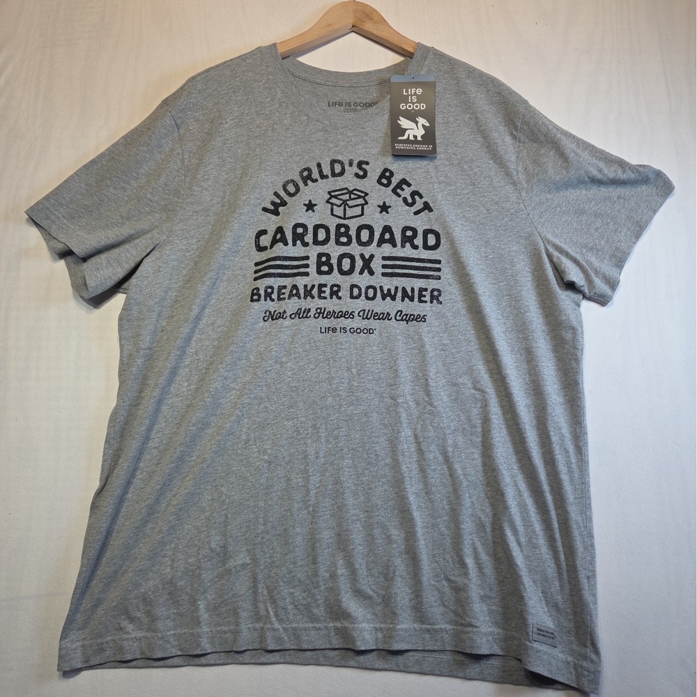 Life Is Good Men's XXL Cardboard Box Breaker Downer Crusher T-Shirt Gray NWT